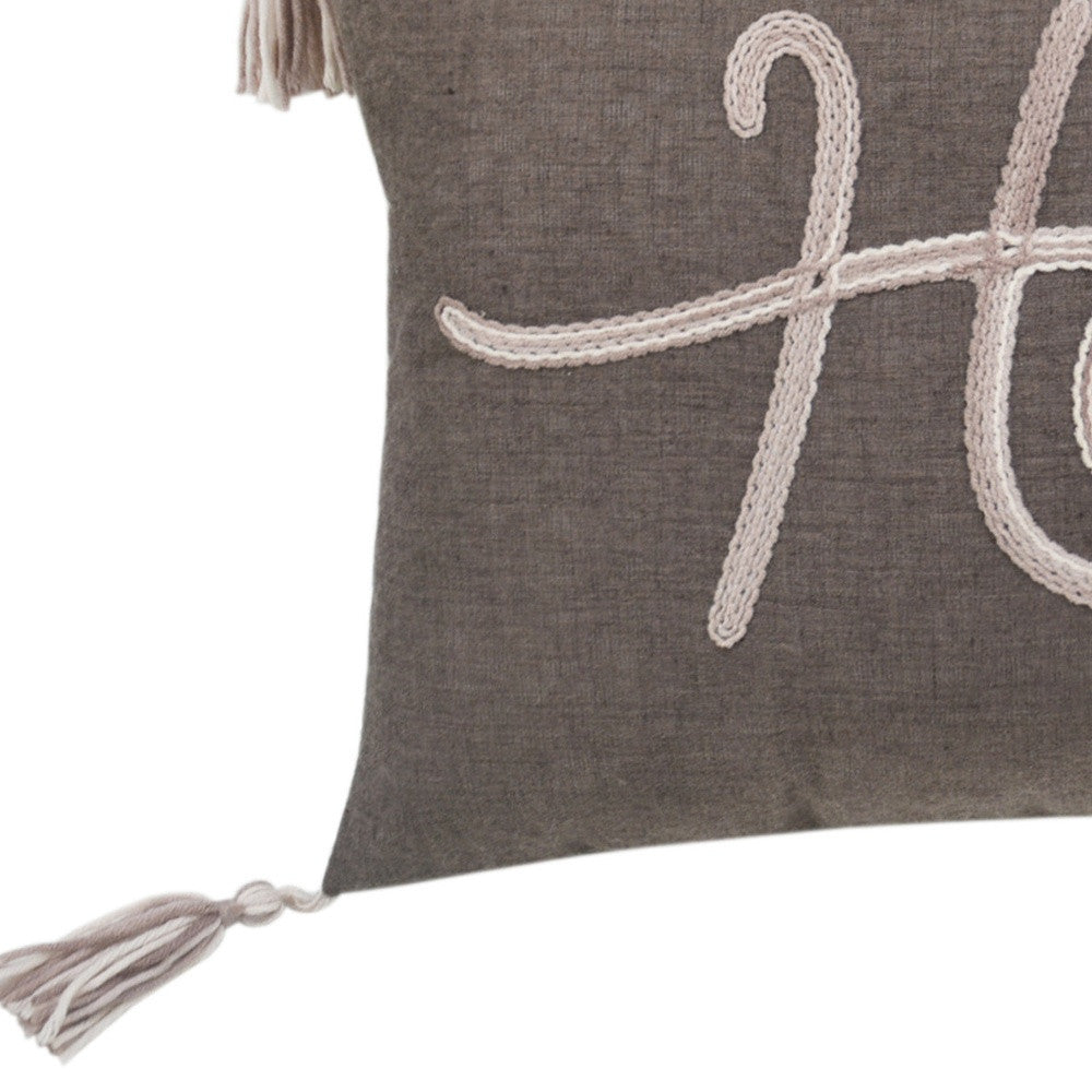 13" X 20" GreyTaupe And White Text Zippered Polyester Throw Pillow With Tassels - Homeroots - Flyclothing LLC