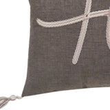 13" X 20" GreyTaupe And White Text Zippered Polyester Throw Pillow With Tassels - Homeroots
