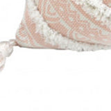 18" X 18" Peach And White Geometric Zippered Polyester And Cotton Blend Throw Pillow With Tassels - Homeroots - Flyclothing LLC