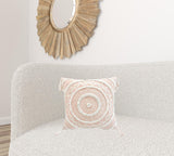 18" X 18" Peach And White Geometric Zippered Polyester And Cotton Blend Throw Pillow With Tassels - Homeroots - Flyclothing LLC