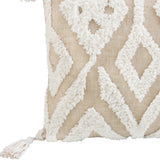 17" X 17" Beige And White Ikat Zippered Polyester Throw Pillow With Tassels - Homeroots