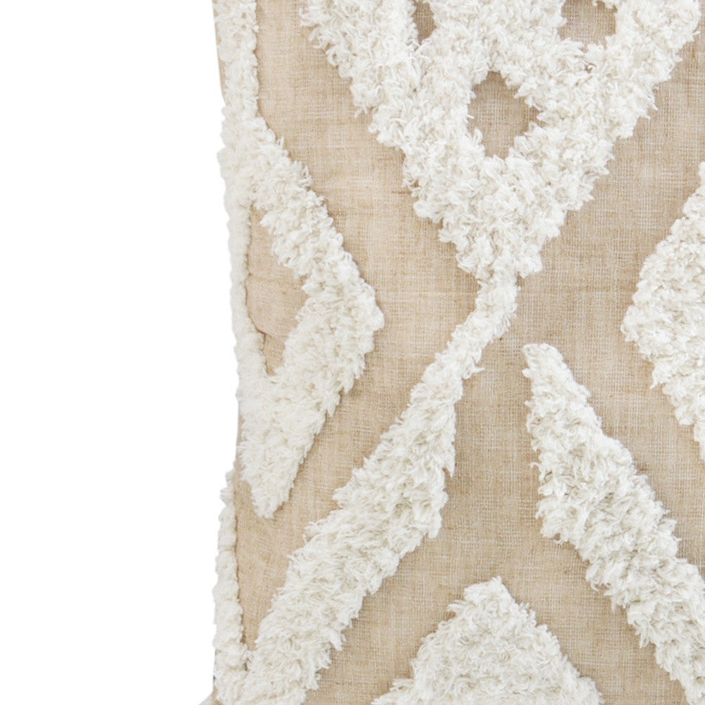17" X 17" Beige And White Ikat Zippered Polyester Throw Pillow With Tassels - Homeroots - Flyclothing LLC