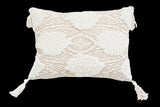 13" X 18" Beige And White Ogee Zippered Polyester And Cotton Blend Throw Pillow With Tassels - Homeroots