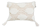 13" X 18" Beige And White Ogee Zippered Polyester And Cotton Blend Throw Pillow With Tassels - Homeroots
