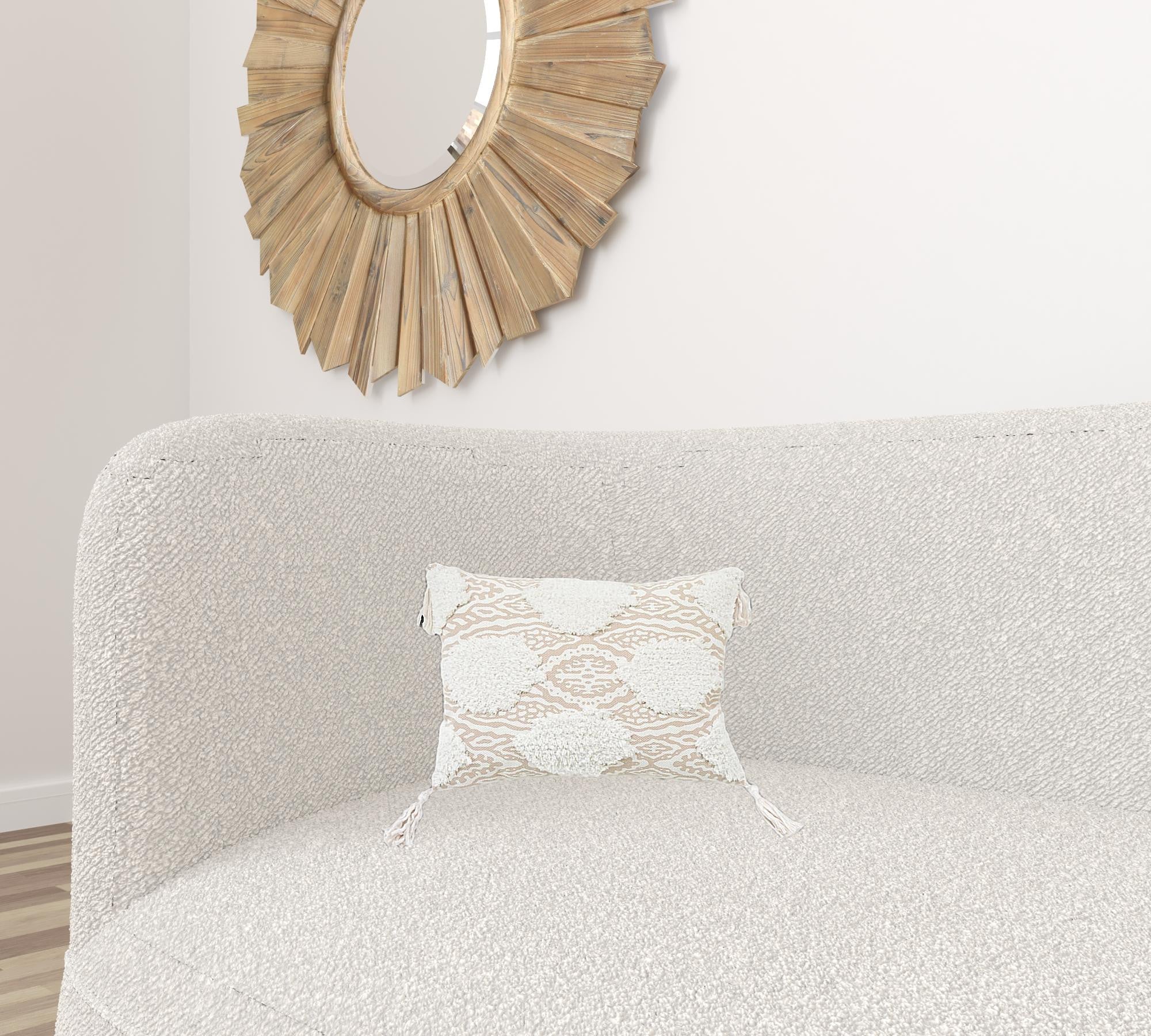 13" X 18" Beige And White Ogee Zippered Polyester And Cotton Blend Throw Pillow With Tassels - Homeroots - Flyclothing LLC