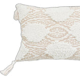 13" X 18" Beige And White Ogee Zippered Polyester And Cotton Blend Throw Pillow With Tassels - Homeroots