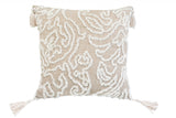 17" X 17" Beige And White Abstract Zippered Polyester Throw Pillow With Tassels - Homeroots
