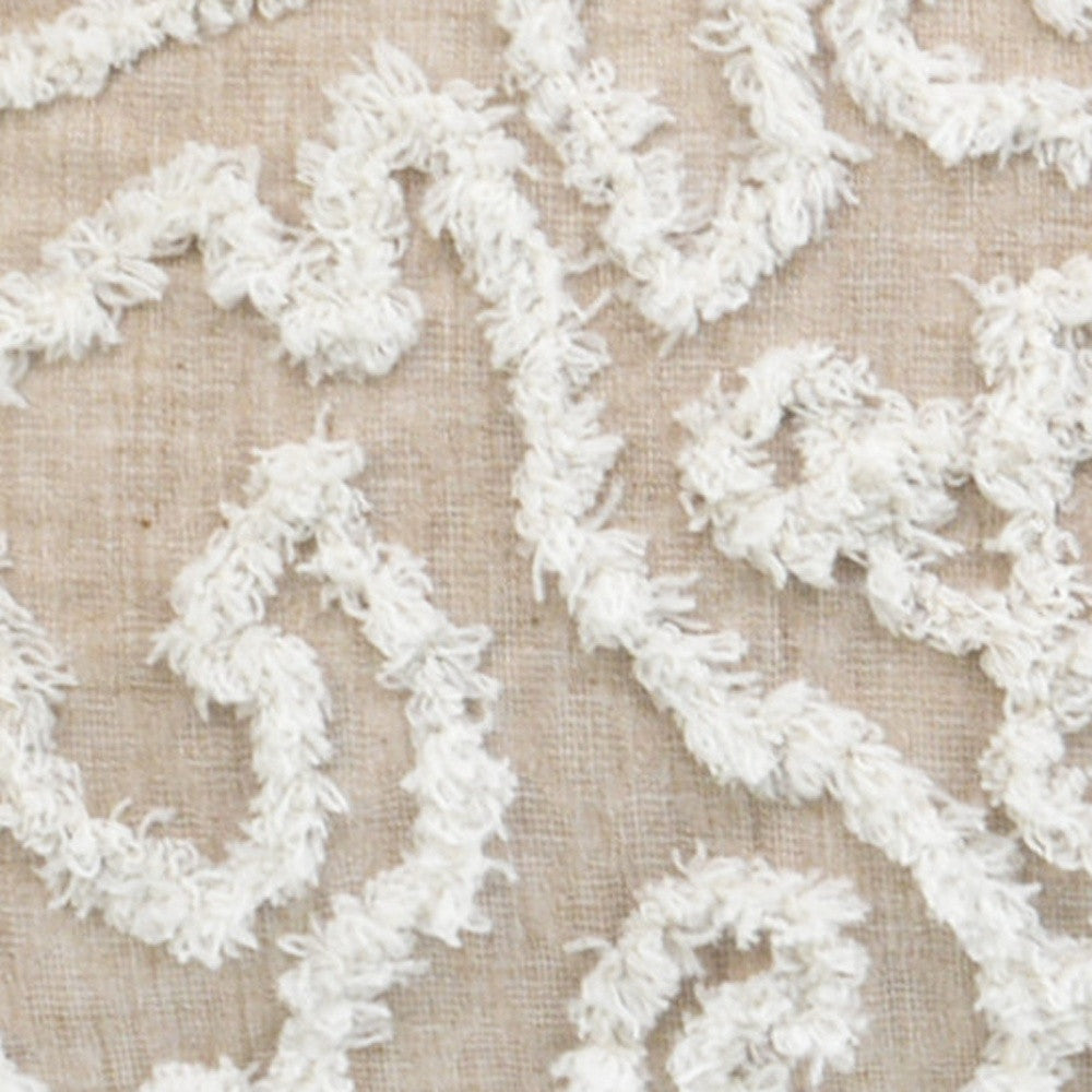 17" X 17" Beige And White Abstract Zippered Polyester Throw Pillow With Tassels - Homeroots - Flyclothing LLC