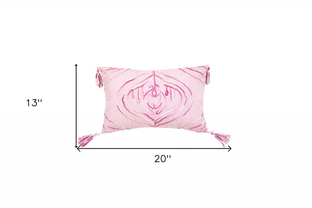 13" X 20" Pink White And Silver Abstract Zippered Polyester Throw Pillow With Tassels - Homeroots - Flyclothing LLC