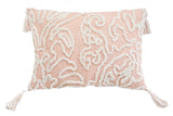 13" X 18" Beige and Ivory Damask Throw Pillow With Texture Embroidery and Tassles