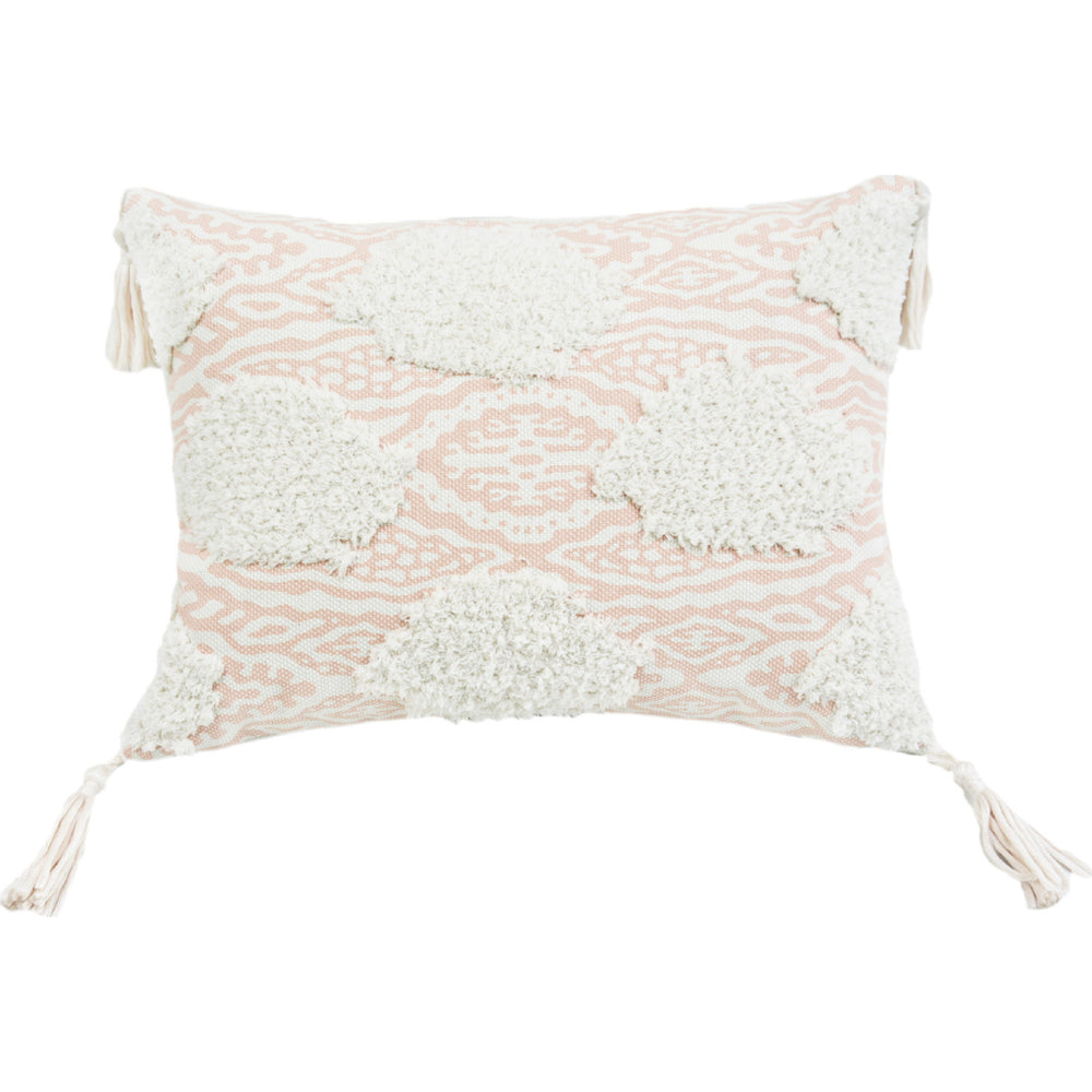 13" X 18" Peach And White Ogee Zippered Polyester And Cotton Blend Throw Pillow With Tassels - Homeroots