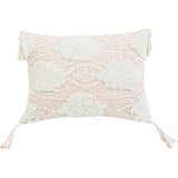 13" X 18" Peach And White Ogee Zippered Polyester And Cotton Blend Throw Pillow With Tassels - Homeroots