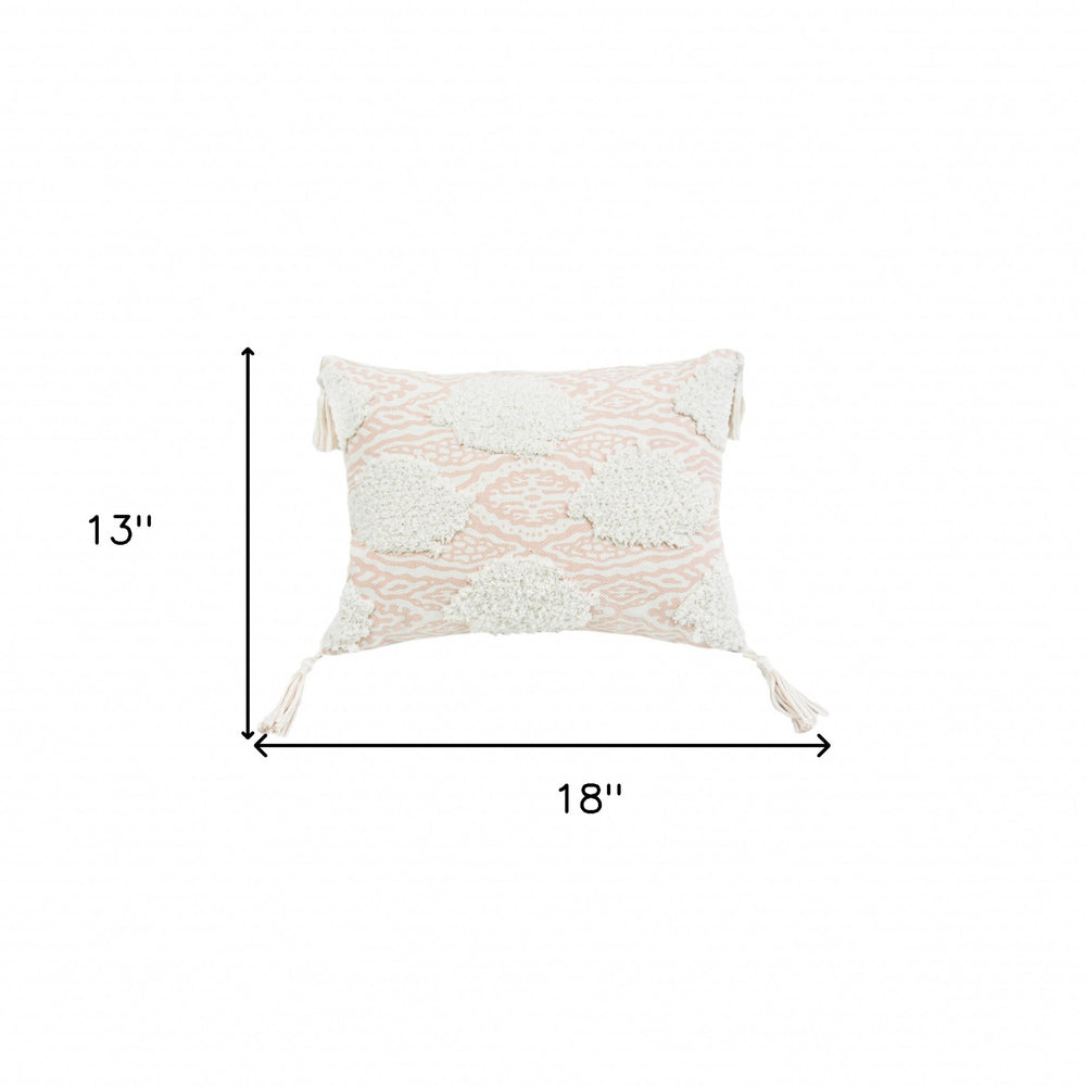 13" X 18" Peach And White Ogee Zippered Polyester And Cotton Blend Throw Pillow With Tassels - Homeroots - Flyclothing LLC