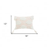 13" X 18" Peach And White Ogee Zippered Polyester And Cotton Blend Throw Pillow With Tassels