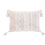 13" X 18" Beige And White Damask Zippered Polyester And Burlap Blend Throw Pillow With Tassels - Homeroots