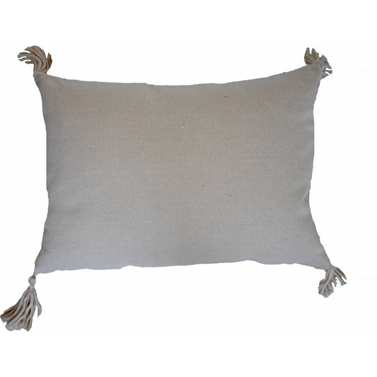 13" X 18" Beige And White Damask Zippered Polyester And Burlap Blend Throw Pillow With Tassels - Homeroots