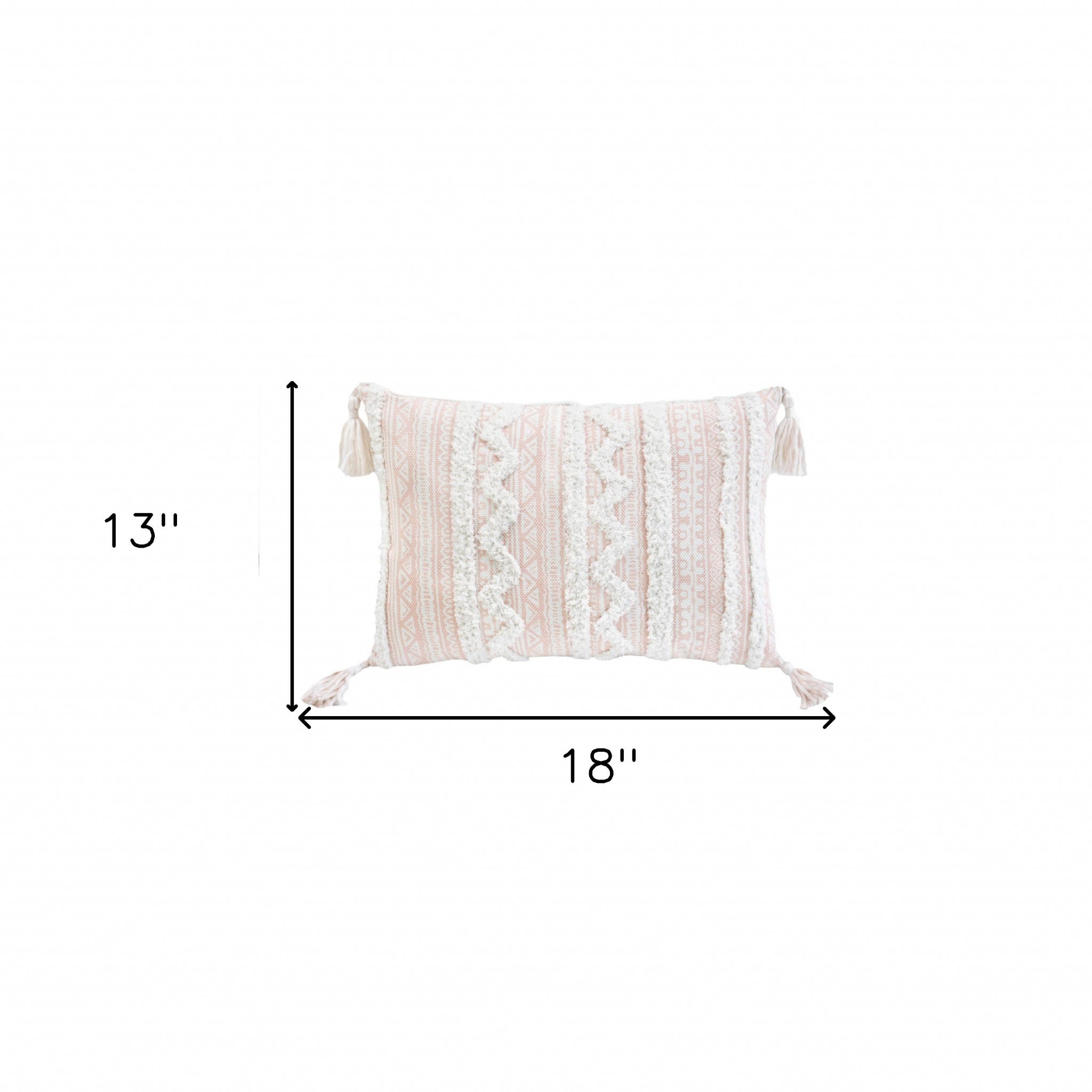 13" X 18" Beige And White Damask Zippered Polyester And Burlap Blend Throw Pillow With Tassels - Homeroots - Flyclothing LLC