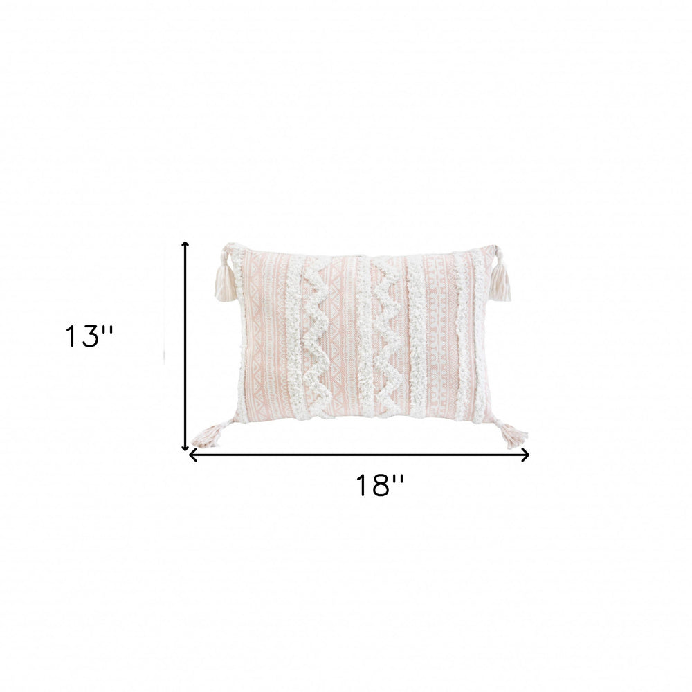13" X 18" Beige And White Damask Zippered Polyester And Burlap Blend Throw Pillow With Tassels - Homeroots - Flyclothing LLC