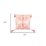 17" X 17" Coral Damask Zippered Polyester Throw Pillow With Tassels - Homeroots