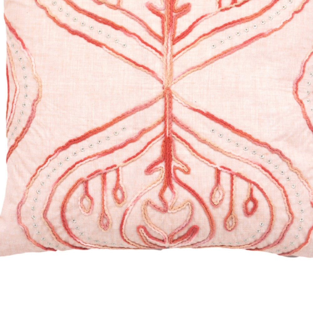 17" X 17" Coral Damask Zippered Polyester Throw Pillow With Tassels - Homeroots - Flyclothing LLC