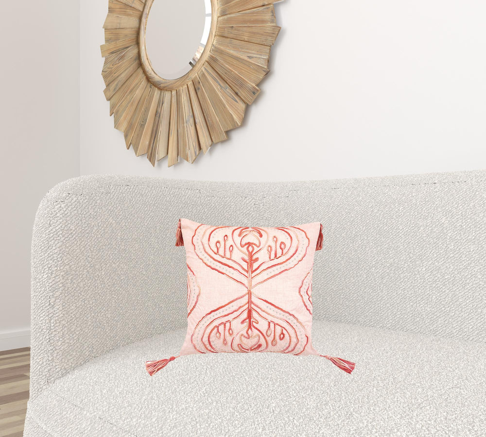 17" X 17" Coral Damask Zippered Polyester Throw Pillow With Tassels - Homeroots - Flyclothing LLC