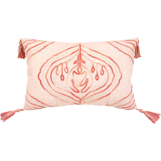 13" X 20" Coral Abstract Zippered Polyester Throw Pillow With Tassels - Homeroots