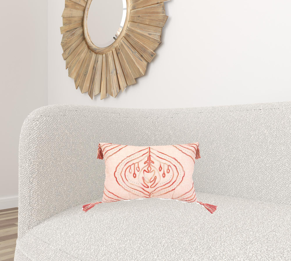 13" X 20" Coral Abstract Zippered Polyester Throw Pillow With Tassels - Homeroots - Flyclothing LLC