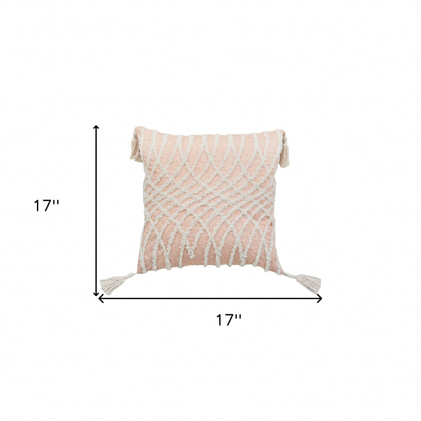 17" X 17" Beige And White Interlocking Zippered Polyester Throw Pillow With Tassels - Homeroots - Flyclothing LLC