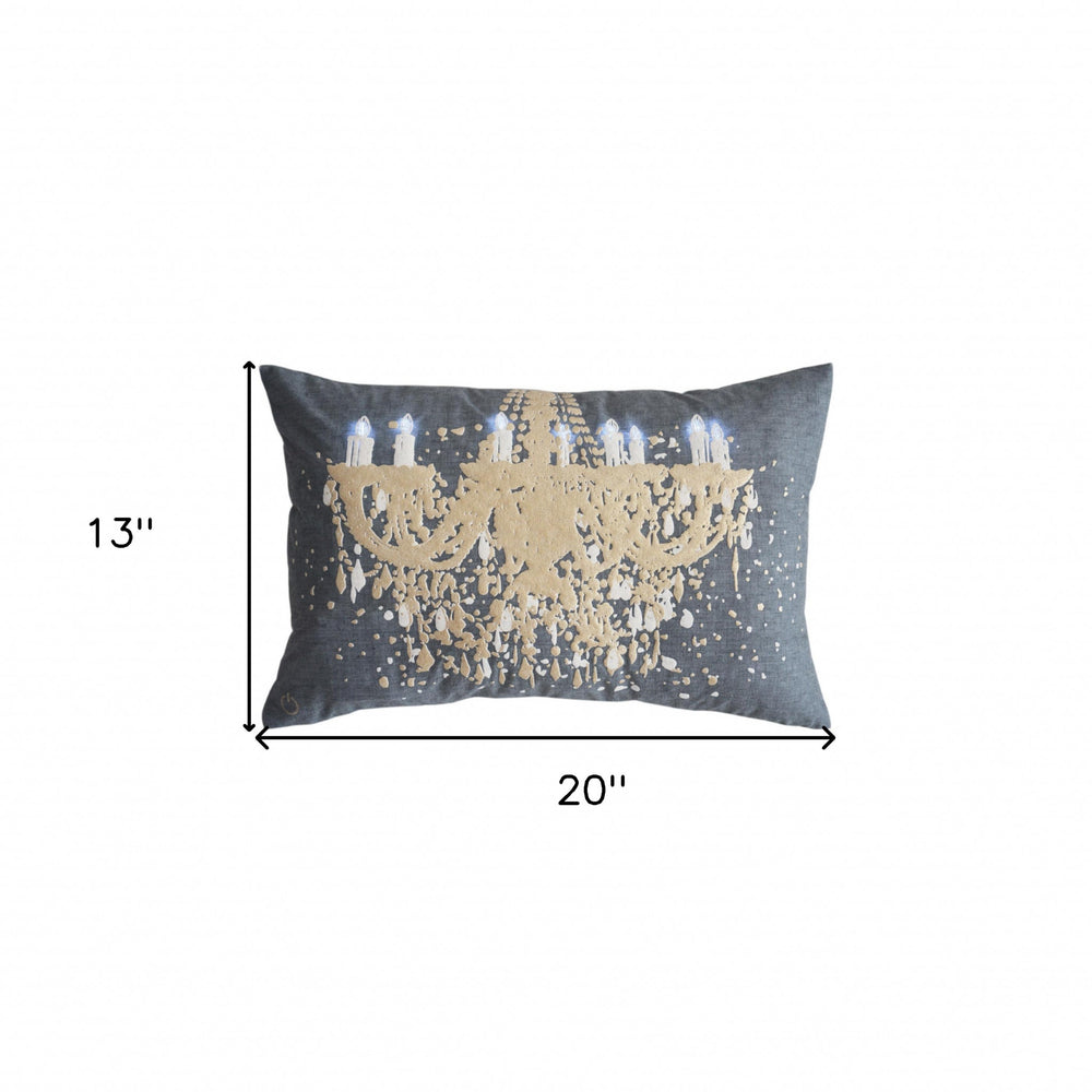 13" X 20" Grey And White Chandelier Zippered Polyester Throw Pillow - Homeroots - Flyclothing LLC