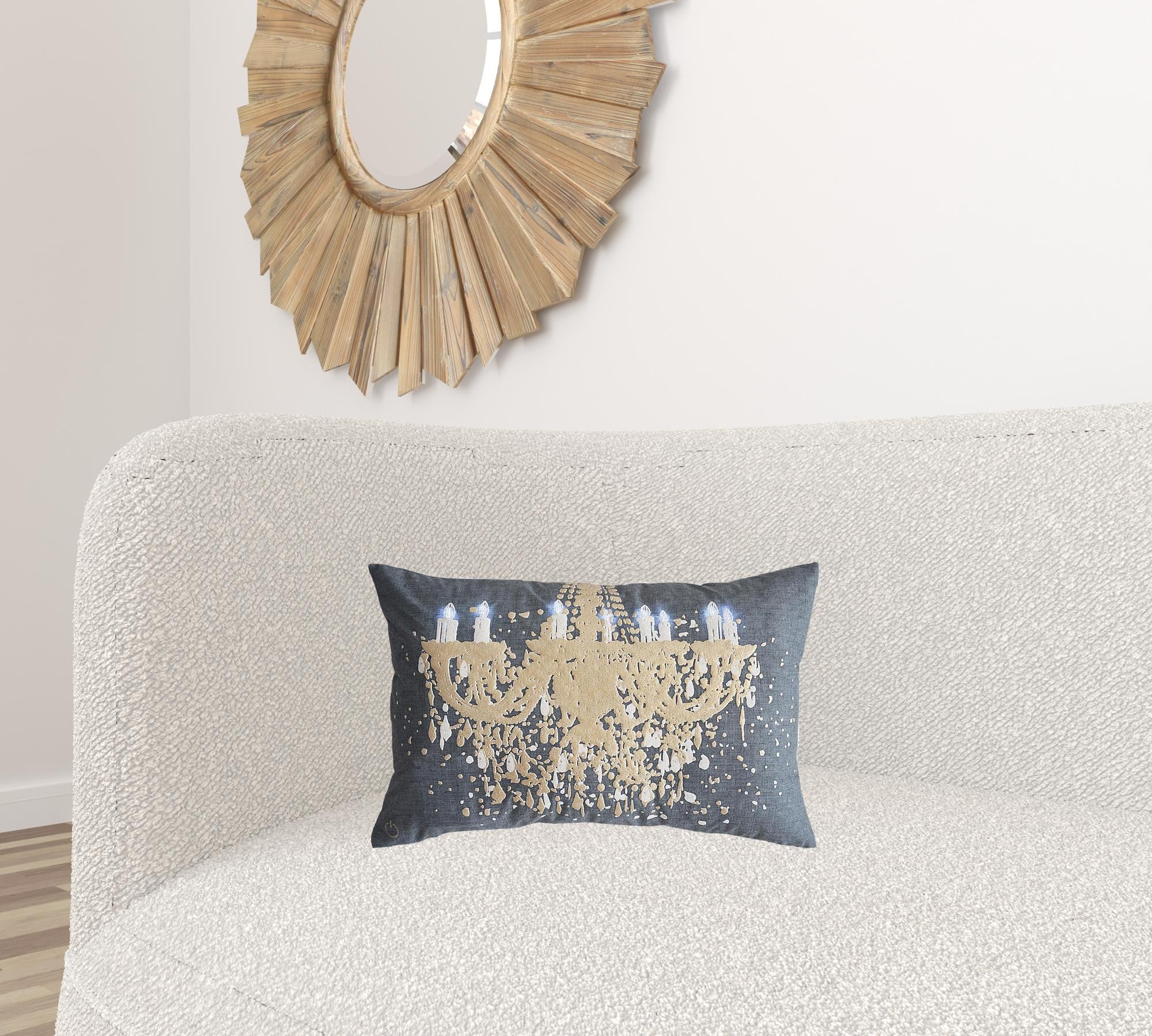 13" X 20" Grey And White Chandelier Zippered Polyester Throw Pillow - Homeroots - Flyclothing LLC