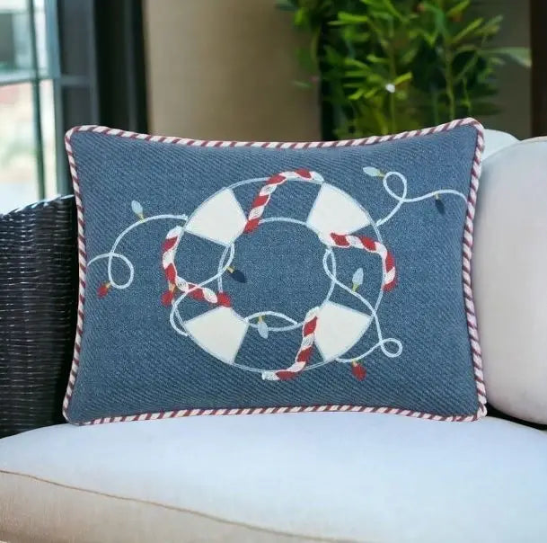 13" X 18" Blue and White Christmas Throw Pillow - Homeroots - Flyclothing LLC