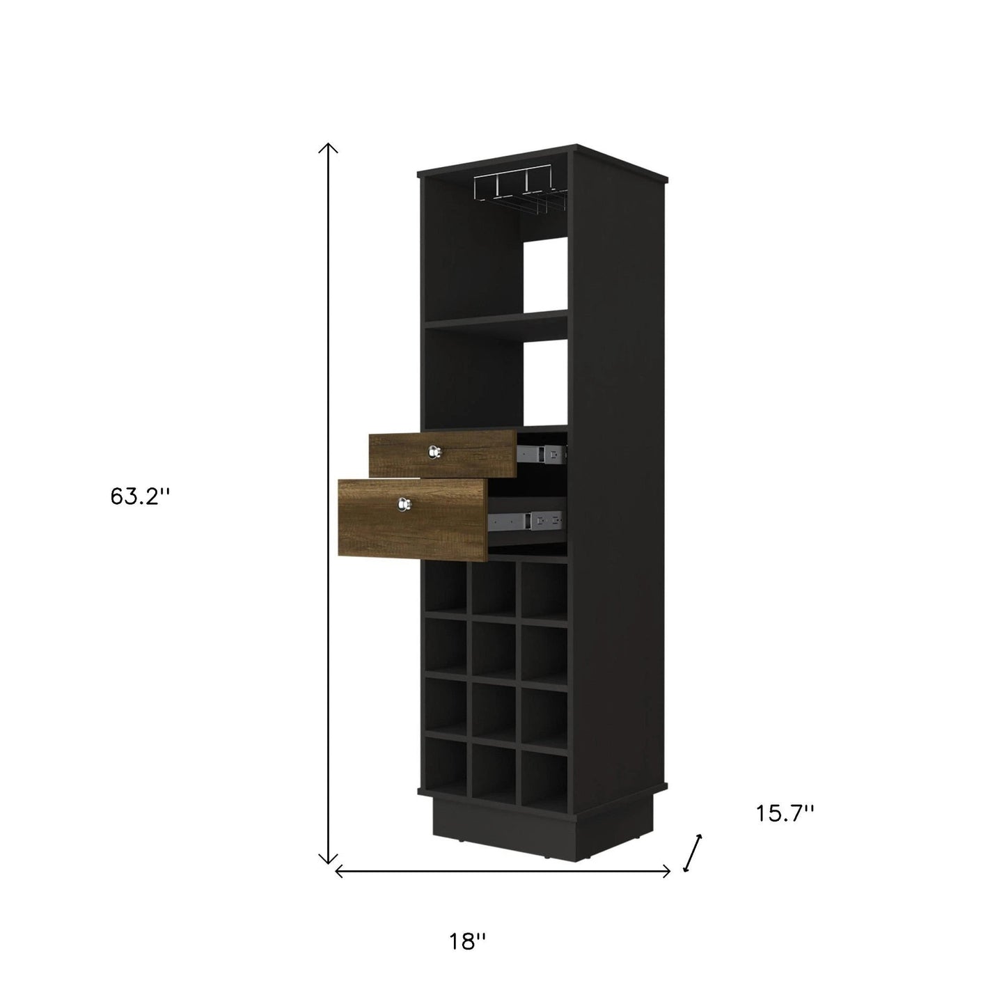 18" Black Bar Cabinet With Two Drawers - Homeroots - Flyclothing LLC