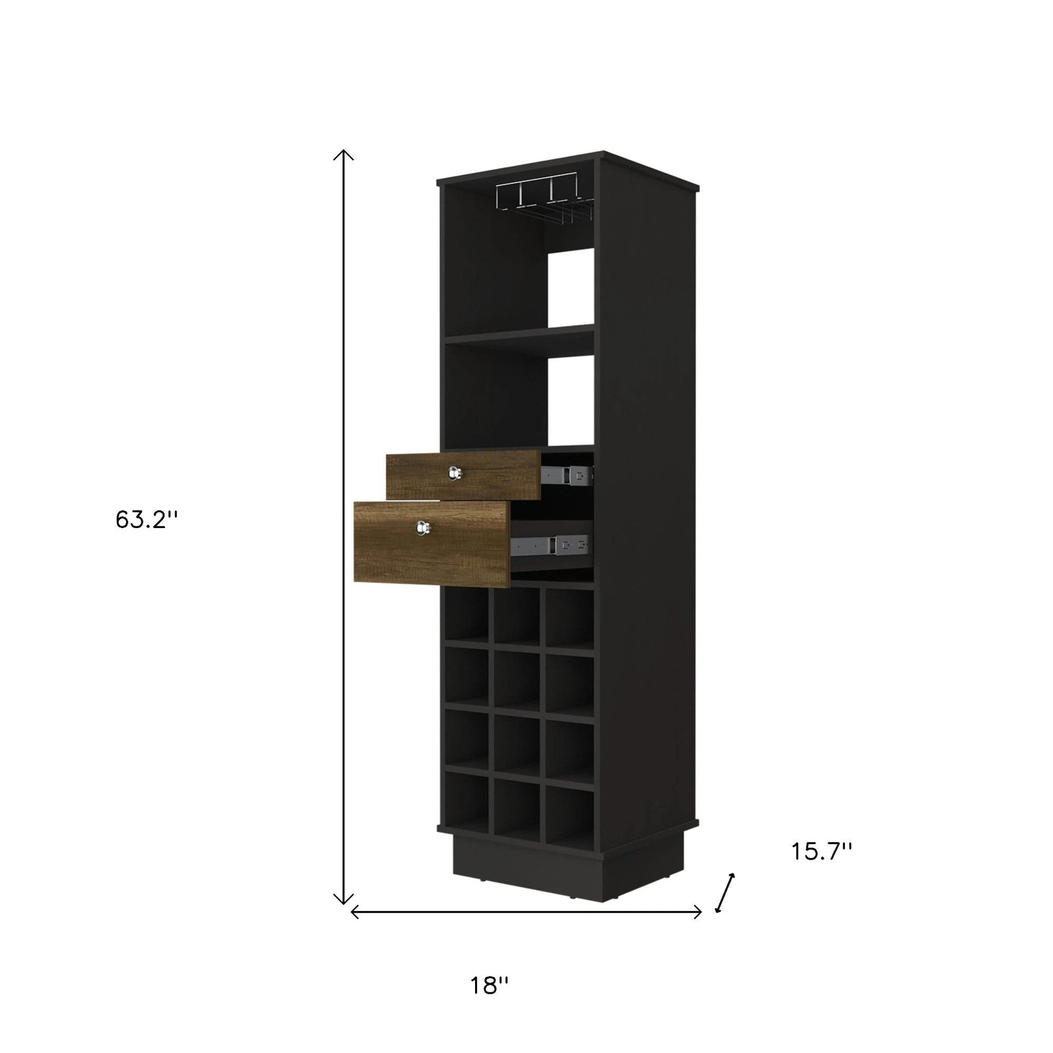 18" Black Bar Cabinet With Two Drawers - Homeroots - Flyclothing LLC