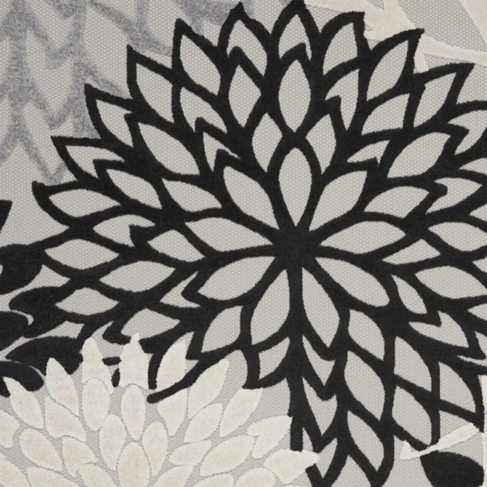 12' X 15' Black And White Floral Non Skid Indoor Outdoor Area Rug - Homeroots - Flyclothing LLC