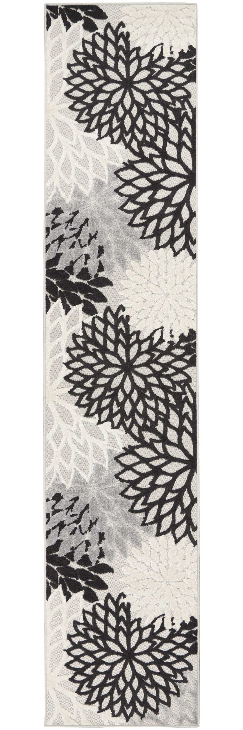 2' X 10' Black And White Floral Non Skid Indoor Outdoor Runner Rug - Homeroots - Flyclothing LLC