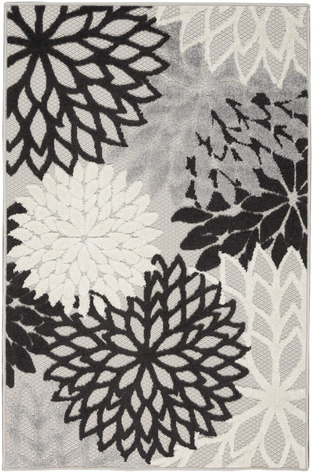 3' X 4' Black And White Floral Non Skid Indoor Outdoor Area Rug - Homeroots - Flyclothing LLC