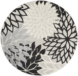 8' X 8' Black And White Round Floral Non Skid Indoor Outdoor Area Rug - Homeroots
