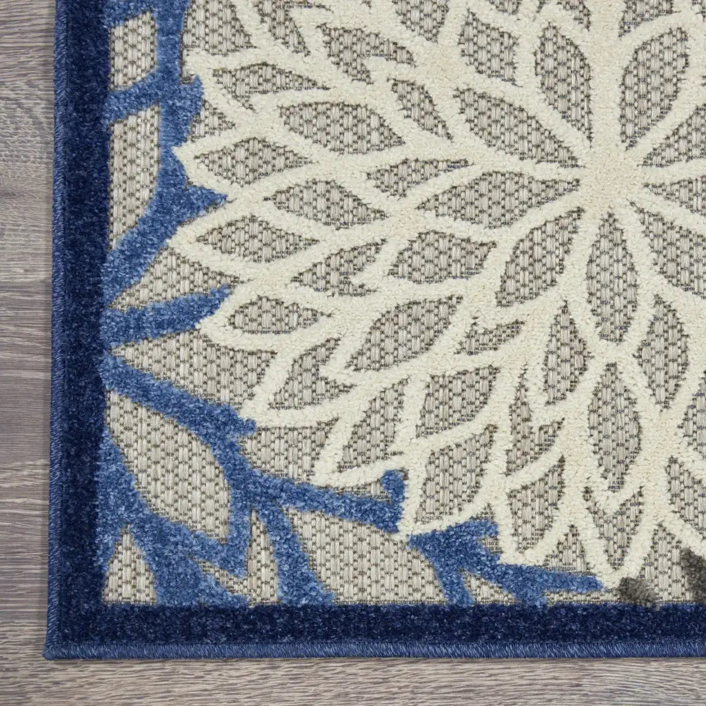 3' X 5' Blue Floral Non Skid Indoor Outdoor Area Rug - Homeroots - Flyclothing LLC