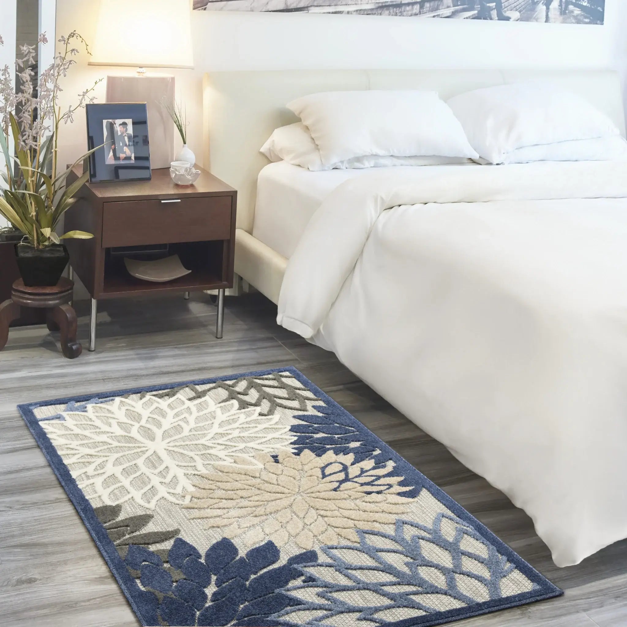 3' X 5' Blue Floral Non Skid Indoor Outdoor Area Rug - Homeroots - Flyclothing LLC