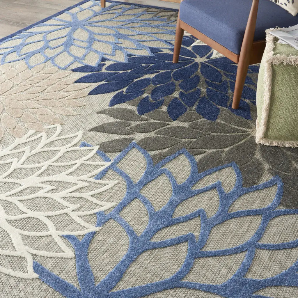 10' X 13' Blue Floral Non Skid Indoor Outdoor Area Rug - Homeroots - Flyclothing LLC