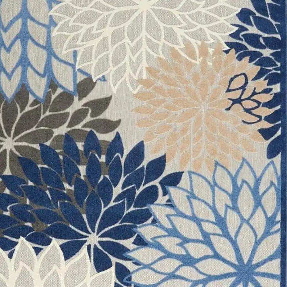 10' X 13' Blue Floral Non Skid Indoor Outdoor Area Rug - Homeroots - Flyclothing LLC