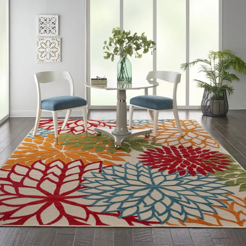 10' X 13' Green Floral Non Skid Indoor Outdoor Area Rug - Homeroots - Flyclothing LLC