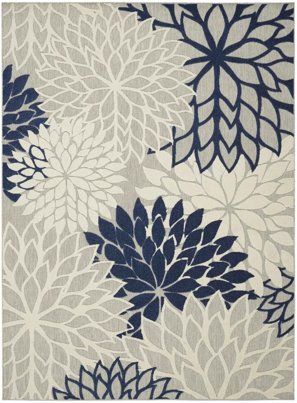 10' X 13' Ivory And Navy Floral Non Skid Indoor Outdoor Area Rug - Homeroots - Flyclothing LLC