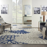 10' X 13' Ivory And Navy Floral Non Skid Indoor Outdoor Area Rug - Homeroots - Flyclothing LLC