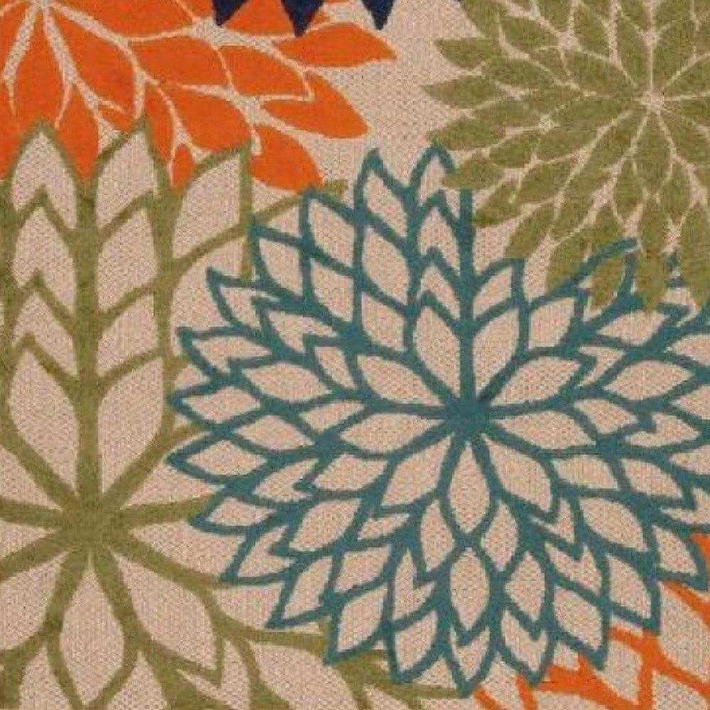 10' X 13' Orange Green And Blue Floral Non Skid Indoor Outdoor Area Rug - Homeroots - Flyclothing LLC