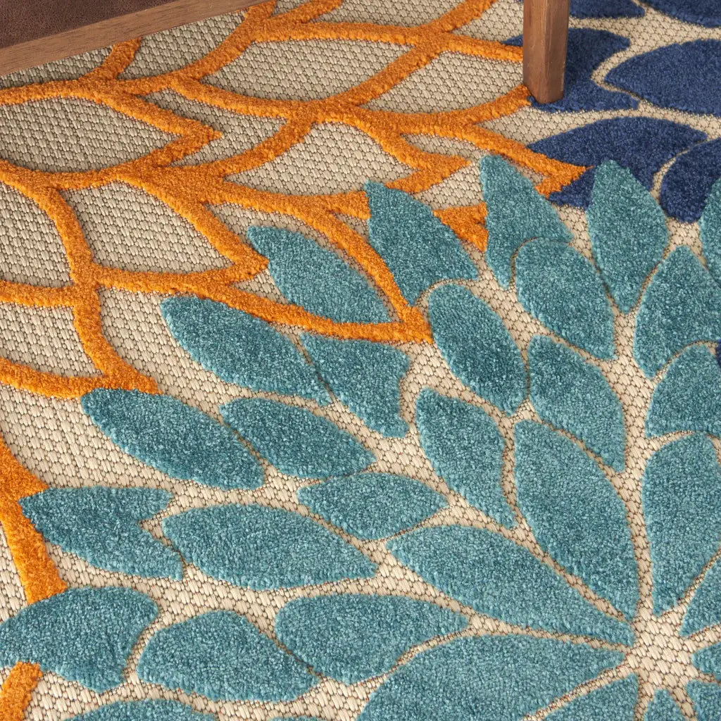 10' X 13' Orange Green And Blue Floral Non Skid Indoor Outdoor Area Rug - Homeroots - Flyclothing LLC