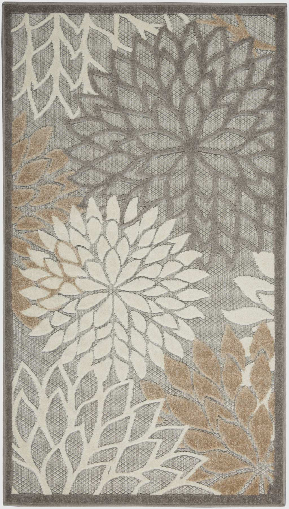 3' X 5' Natural Floral Non Skid Indoor Outdoor Area Rug - Homeroots - Flyclothing LLC