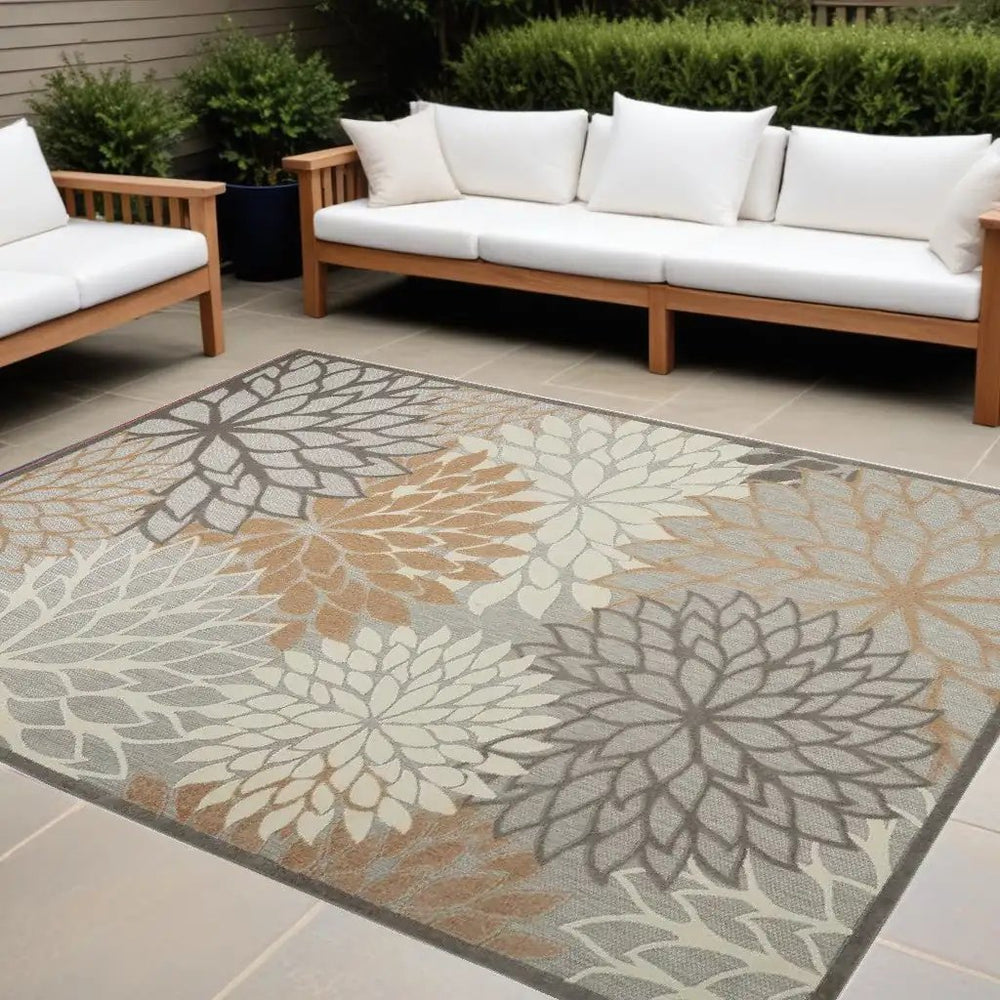 10' X 13' Natural Floral Non Skid Indoor Outdoor Area Rug - Homeroots