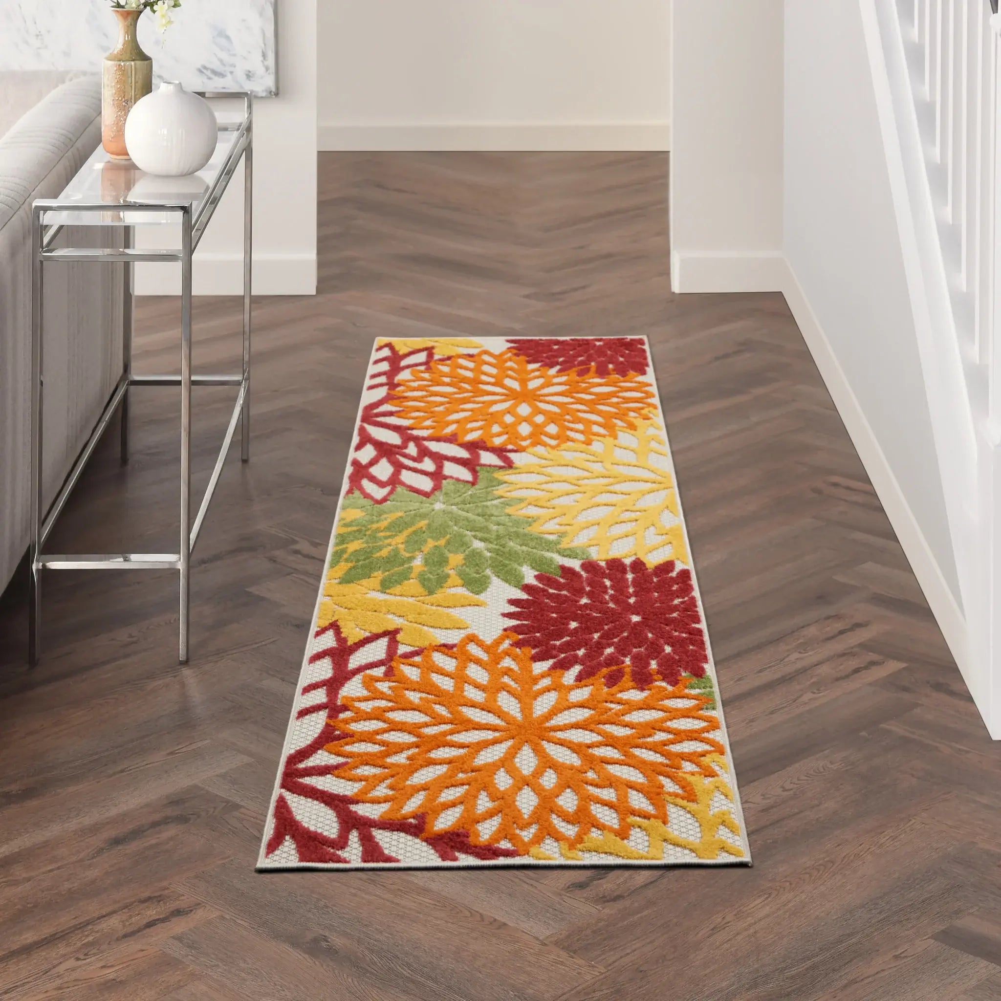 2' X 6' Red Floral Non Skid Indoor Outdoor Runner Rug - Homeroots - Flyclothing LLC