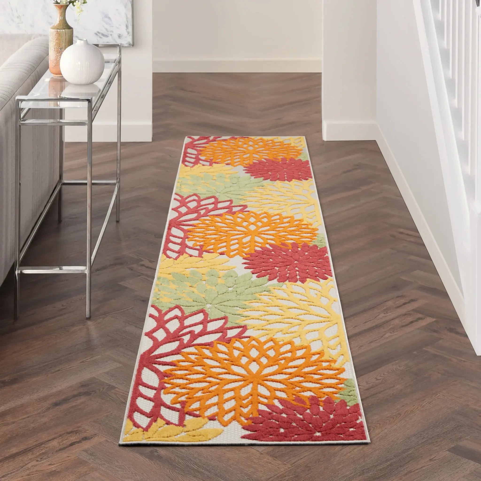 2' X 10' Red Floral Non Skid Runner Rug - Homeroots - Flyclothing LLC